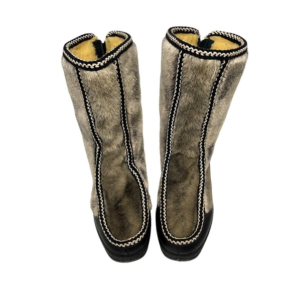 Snowland Women's Vintage Faux Fur Snow Ankle Boots Zip Size 6 Excellent BROWN - Picture 3 of 7